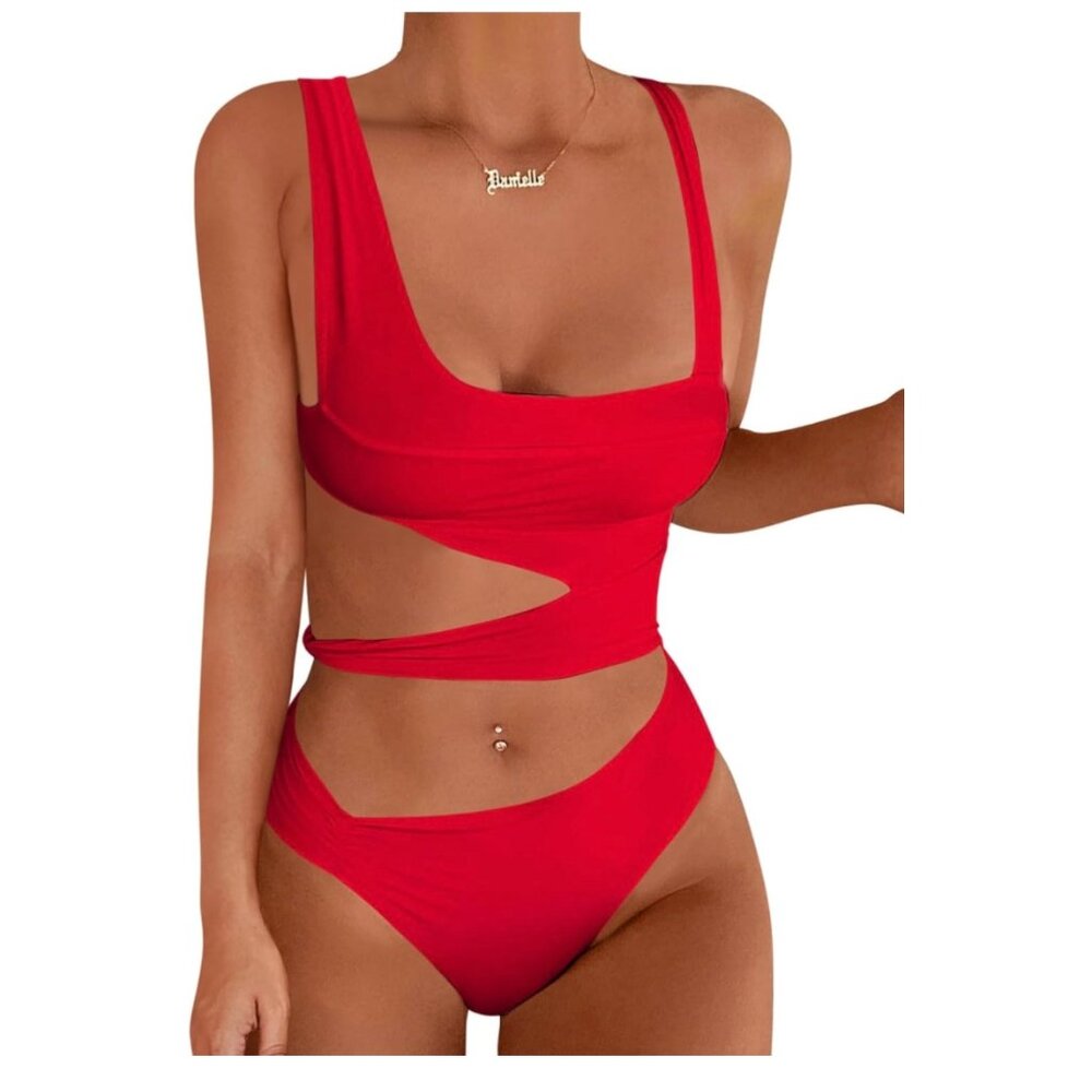 One Piece Cut out Bandage Bikini Bathing Suit -- Small - Red